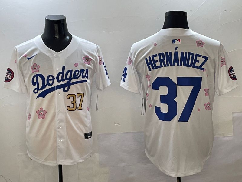 Men Los Angeles Dodgers 37 Hernandez White Sakura Edition 2025 Nike MLB Jersey style 3
